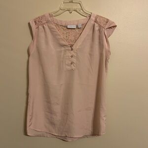 New York & Company Blush Pink Lace Accent Blouse